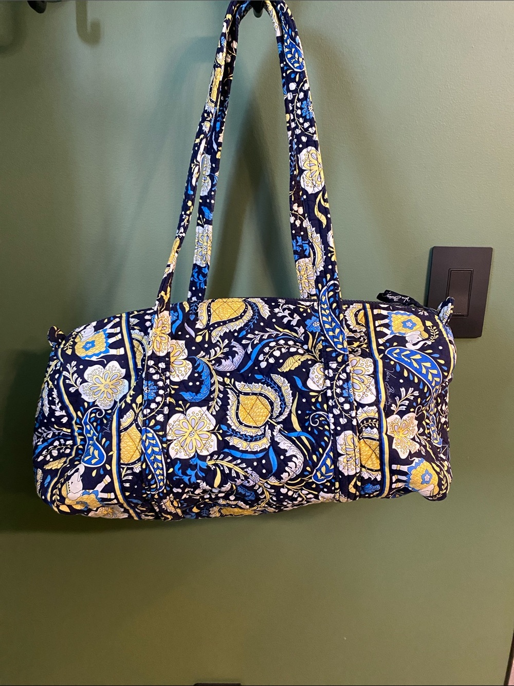 Vera Bradley Navy Blue Floral Quilted Duffel with Yellow Accents